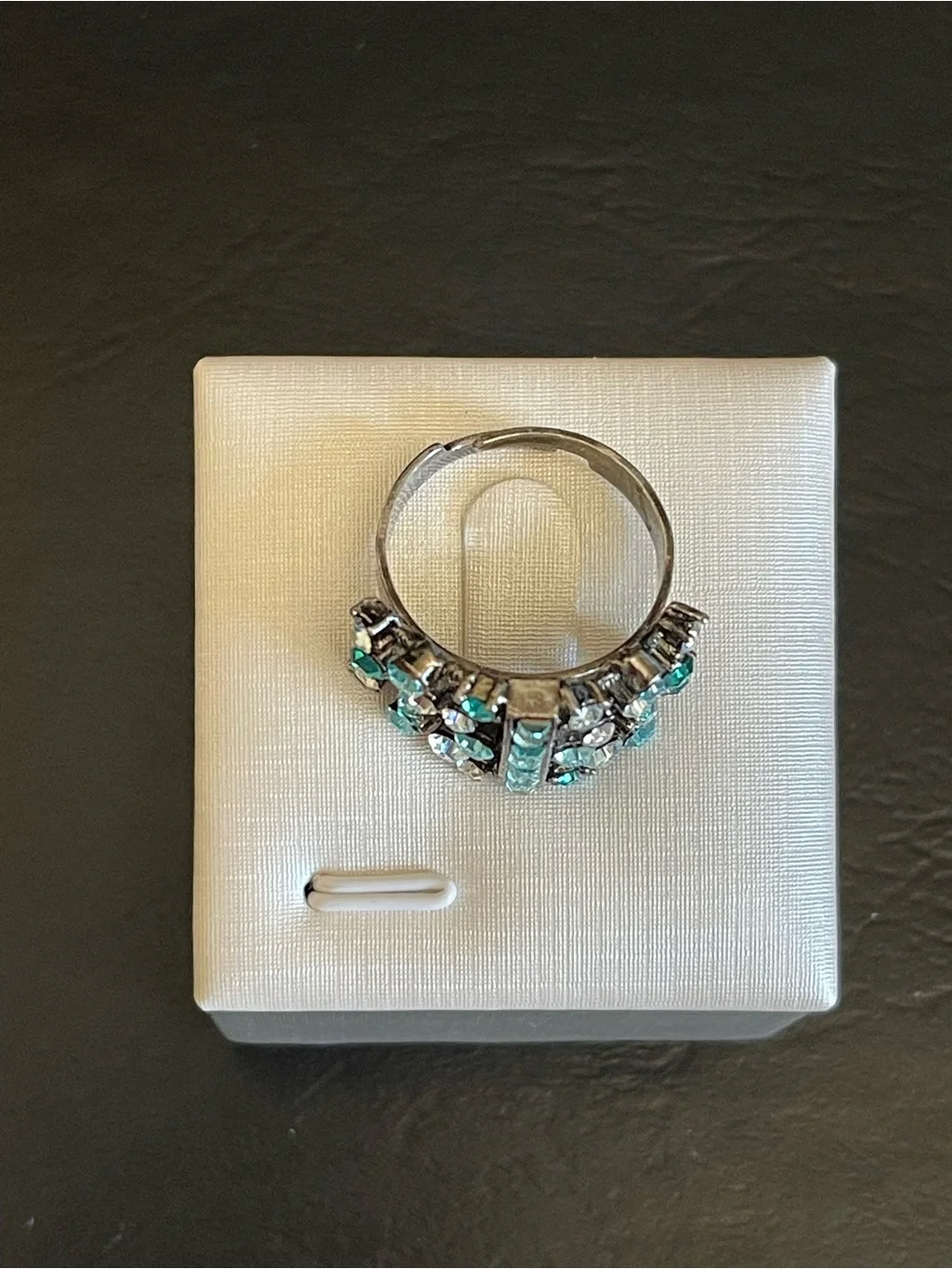 Black silver tone Rhinestone Statement Ring .